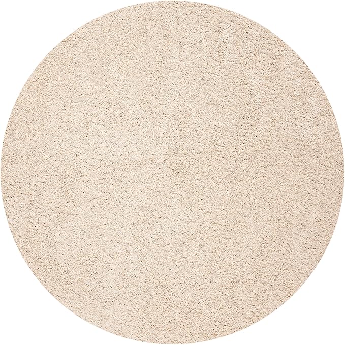 SAFAVIEH Fontana Shag Collection Area Rug - 6'7" Round, Creme, Solid Design, Non-Shedding & Easy Care, 2-inch Thick Ideal for High Traffic Areas in Living Room, Bedroom (FNT800B)