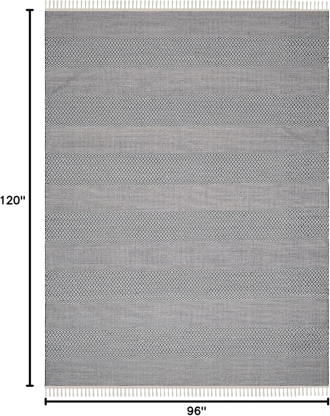 SAFAVIEH Montauk Collection Area Rug - 8' x 10', Ivory & Navy, Handmade Flat Weave Boho Farmhouse Cotton Tassel Fringe, Ideal for High Traffic Areas in Living Room, Bedroom (MTK330B)