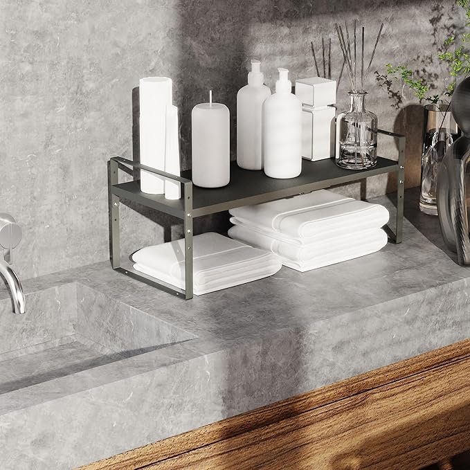 Expandable Stackable Spice Rack Cabinet Shelf Organizer in Cabinets Shelves Kitchen Cupboard Organization Stack up Racks Pantry Countertop Storage (Gray, Medium 3 Packs)