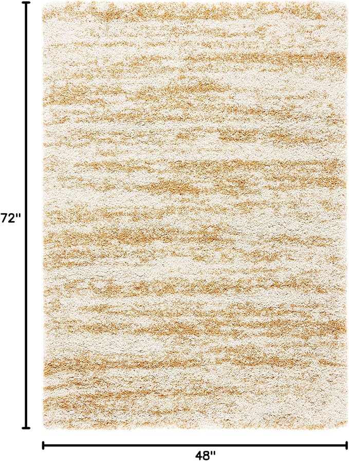 SAFAVIEH Hudson Shag Collection Accent Rug - 4' x 6', Ivory & Gold, Modern Design, Non-Shedding & Easy Care, 2-inch Thick Ideal for High Traffic Areas in Entryway, Living Room, Bedroom (SGH206D)