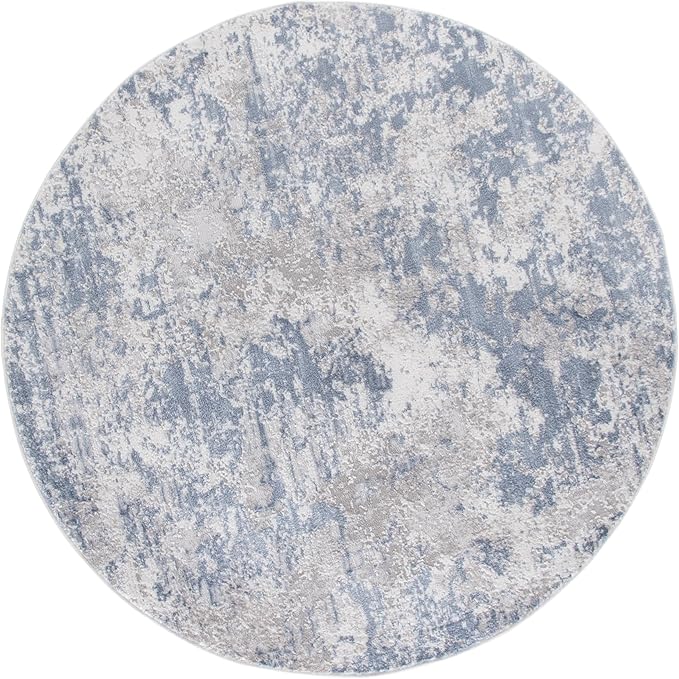 SAFAVIEH Amelia Collection Area Rug - 5'3" Round, Dark Blue & Grey, Modern Abstract Design, Non-Shedding & Easy Cleaning, Ideal for Living Room, Bedroom, Dining Space (ALA705M)