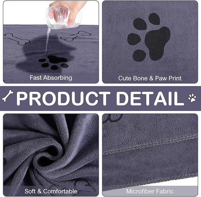 8 Pcs Dog Towels for Drying Dogs Cats Pet Towels Bulk Puppy Microfiber Quick Drying Paw Bath Bathing Supplies Absorbent for Medium Pets(Gray,18 x 28 Inch)