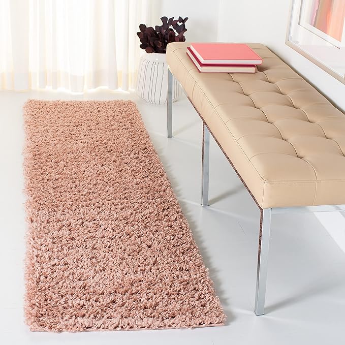 SAFAVIEH August Shag Collection Runner Rug - 2' x 7', Rose, Solid Design, Non-Shedding & Easy Care, 1.5-inch Thick Ideal for High Traffic Areas in Living Room, Bedroom (AUG200X)