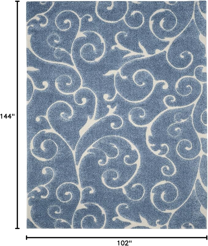 SAFAVIEH Area Rug 9x12 - Florida Shag Collection - Large - Light Blue & Cream, Scroll Design, Non-Shedding & Easy to Clean, High-Low Plush Pile, Ideal for Living Room, Bedroom, Dining (SG455-6011)