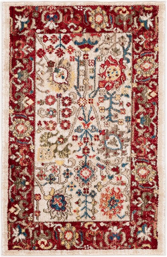 SAFAVIEH Kashan Collection Area Rug - 2' x 3', Ivory & Red, Traditional Oriental Design, Non-Shedding & Easy Care, Ideal for High Traffic Areas in Living Room, Bedroom, Dining (KSN303D-2)