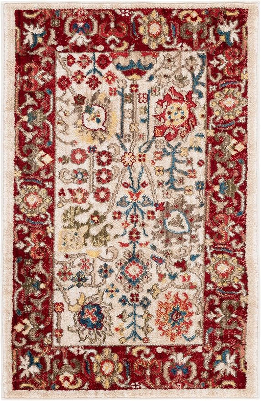 SAFAVIEH Kashan Collection Area Rug - 2' x 3', Ivory & Red, Traditional Oriental Design, Non-Shedding & Easy Care, Ideal for High Traffic Areas in Living Room, Bedroom, Dining (KSN303D-2)