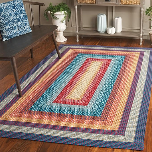 SAFAVIEH Washable Rug Outdoor Braided Collection - 3' x 5', Red & Orange, Handmade & Reversible, Non-Shedding & Easy to Clean, Ideal for Patio, Backyard, Mudroom (BRD308Q)