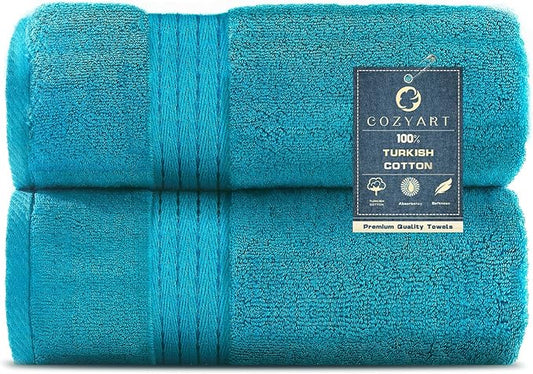 COZYART Crystal Teal/Peacock Blue Bath Towels for Bathroom 2 Pcs, 27x54 Cotton Bath Towel Set Super Soft Highly Absorbent Durable 650 GSM Shower Towels for Daily Use