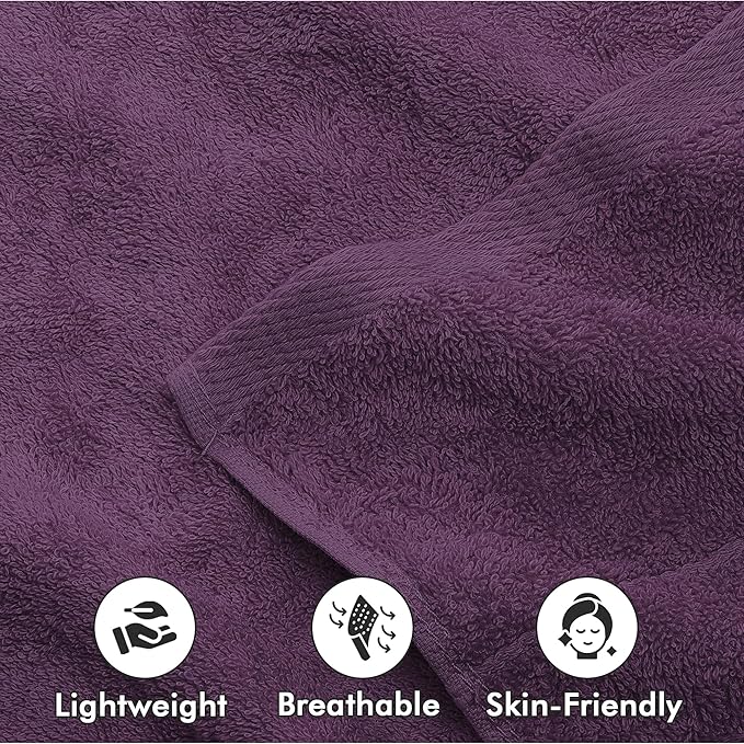 100% Cotton Hand Towels for Bathroom – Soft & Absorbent Towel Set– Pack of 6 Small Towel (34x20in) – Quick Dry Luxury Cotton Hand Towels – Dark Purple