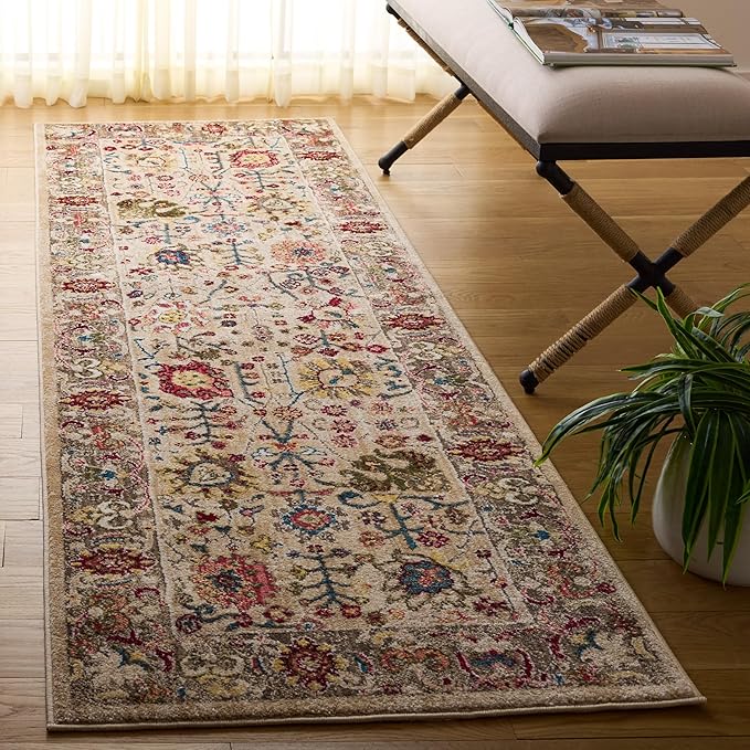 SAFAVIEH Kashan Collection Area Rug - 2'6" x 22' Runner, Beige & Taupe, Non-Shedding & Easy Cleaning, Ideal for Living Room, Bedroom, Dining Space (KSN303K)