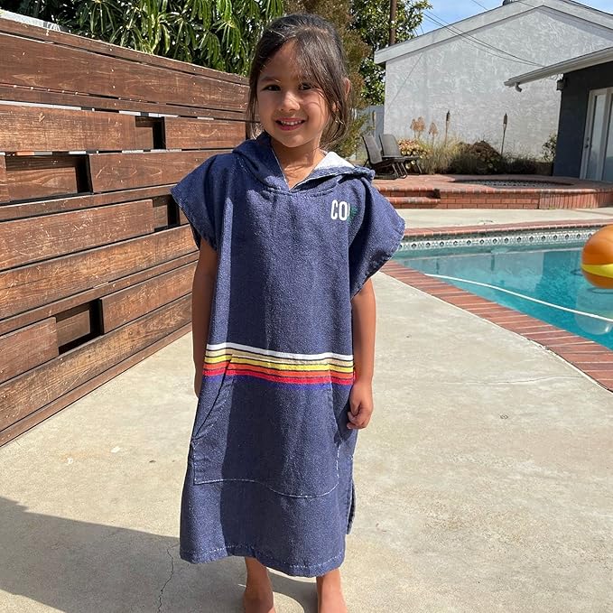 COR Childrens Unisex Poncho Towel Robe Light and Dark Blue for Kids Ages 3-10 (Knightrider)