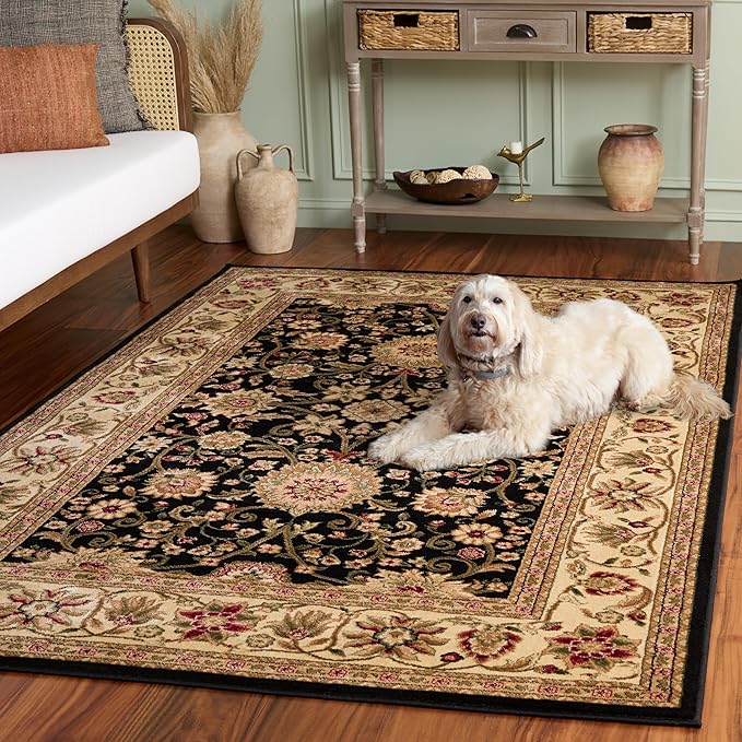 SAFAVIEH Lyndhurst Collection Area Rug - 6' Square, Black & Ivory, Traditional Oriental Design, Non-Shedding & Easy Care, Ideal for High Traffic Areas in Living Room, Bedroom (LNH212A)