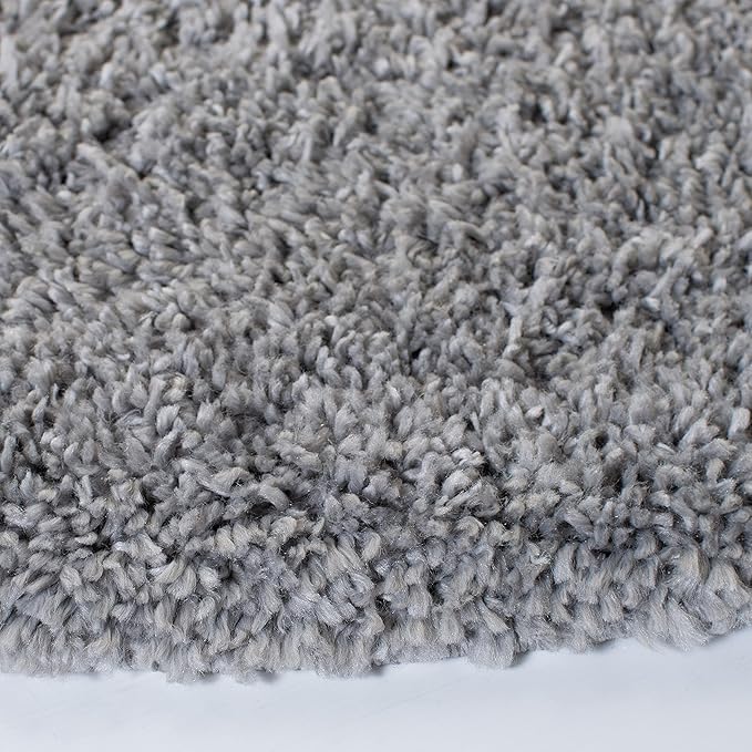 SAFAVIEH August Shag Collection 4' Round Silver AUG200G Solid Non-Shedding Living Room Bedroom Dining Room Entryway Plush 1.5-inch Thick Area Rug