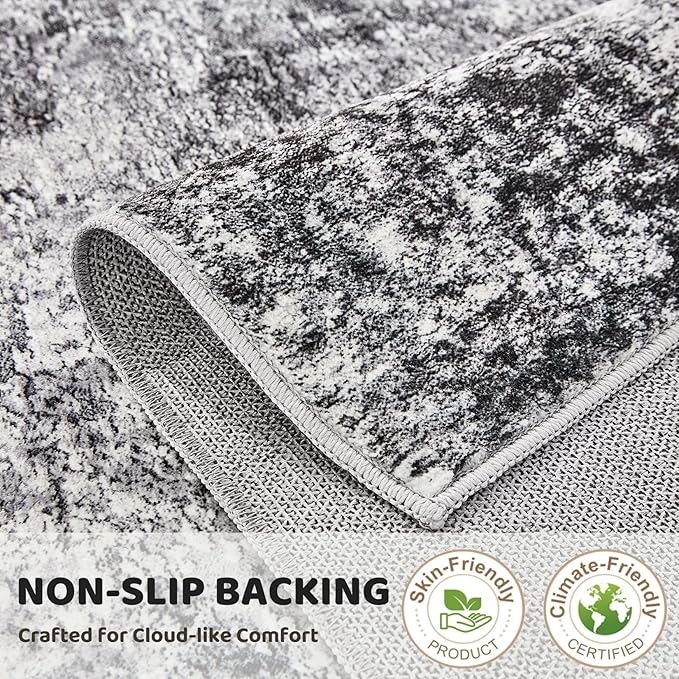 10ft Round Area Rug Living Room Rugs - 10x10 Washable Circle Rug Large Soft Indoor Neutral Modern Abstract Low Pile Carpet for Bedroom Dining Room Farmhouse Home Office - Grey