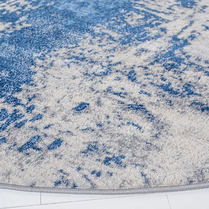 SAFAVIEH Jasper Collection Area Rug - 5' Round, Blue & Ivory, Modern Abstract Design, Non-Shedding & Easy Care, Ideal for High Traffic Areas in Living Room, Bedroom (JSP101M)