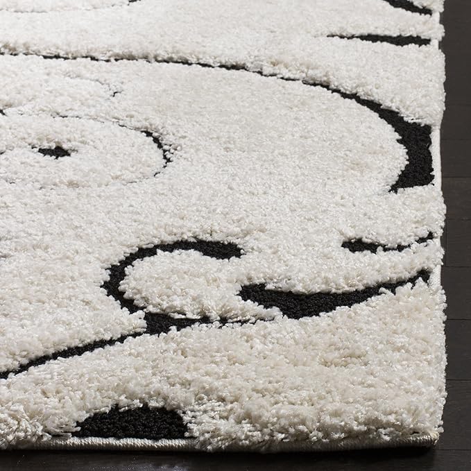 SAFAVIEH Florida Shag Collection Area Rug - 6' x 9', Ivory & Black, Scroll Design, Non-Shedding & Easy to Clean, High-Low Plush Pile, Ideal for Living Room, Bedroom, Dining Space (SG455-1290)