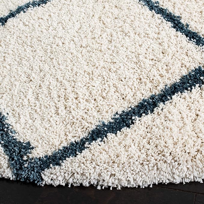 SAFAVIEH Hudson Shag Collection Area Rug - 9' x 12', Ivory & Slate Blue, Modern Trellis Design, Non-Shedding & Easy Care, 2-inch Thick Ideal for High Traffic Areas in Living Room, Bedroom (SGH281T)