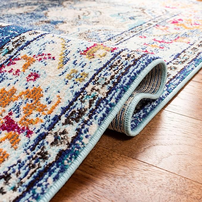 SAFAVIEH Monaco Collection Area Rug - 11' x 15', Navy & Light Blue, Non-Shedding & Easy to Clean, Distressed Medallion Design, Ideal for Living Room, Bedroom, Dining Space (MNC243N)