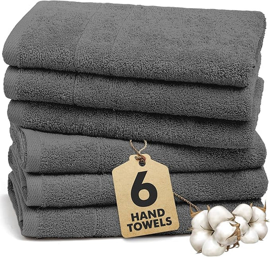 100% Cotton Hand Towels for Bathroom – Soft & Absorbent Towel Set– Pack of 6 Small Towel (34x20in) – Quick Dry Luxury Cotton Hand Towels – Dark Grey