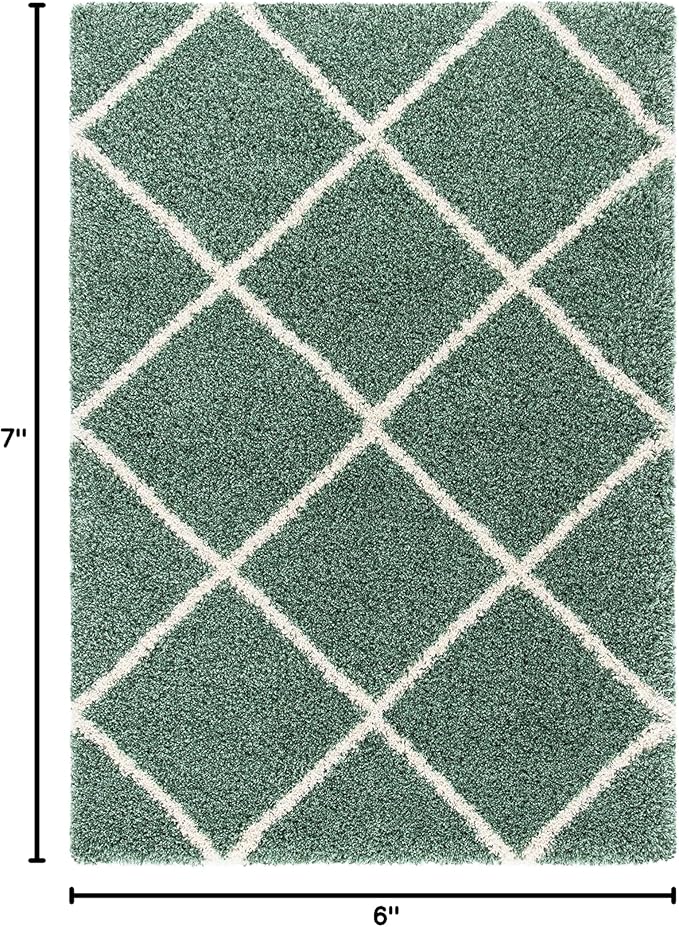 SAFAVIEH Hudson Shag Collection Area Rug - 5'3" x 7'6", Green & Ivory, Modern Trellis Design, Non-Shedding & Easy Care, 2-inch Thick Ideal for High Traffic Areas in Living Room, Bedroom (SGH281Y)