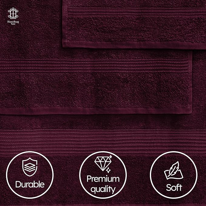 Luxe Set – Washcloths (30 x 30cm), Hand Towels (40 x 70cm) & Bath Towels (65 x 137 cm) – 100% Cotton, Soft, Absorbent, Easy Care, Versatile, (Velvet Wine)