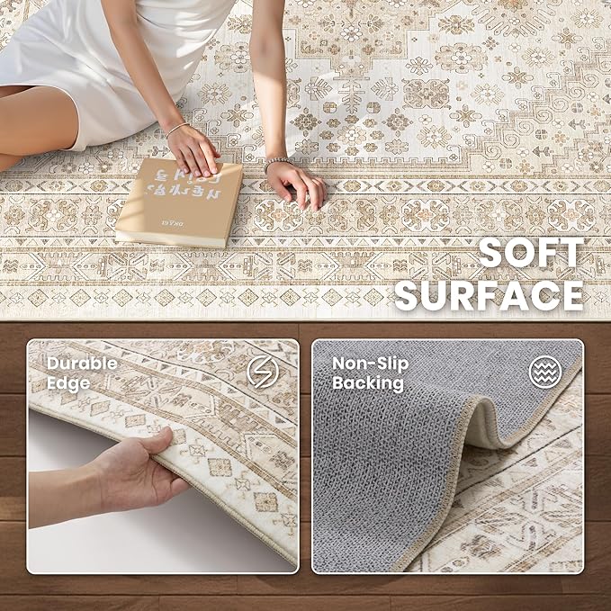 zesthome Washable Runner Rug 2.5x8 - Stain Resistant Entryway Rug,Ultra-Thin Kitchen Rugs, Anti Slip Backing Runner Rugs for Entrance Laundry Room Indoor Hallway (Cream/Beige,2.5'x8')