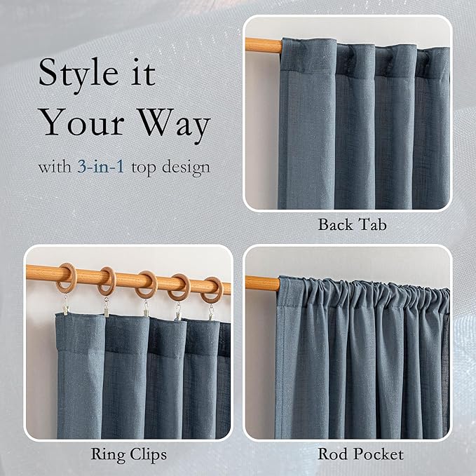 MYSKY HOME 72 Inches Long Semi Sheer Curtains Light Filtering Window Drapes Blue Door Curtains for Closet Doorways, Short Curtain Panels Elegant Look for Classroom/Guestroom, 50" x 72", 2 Pcs