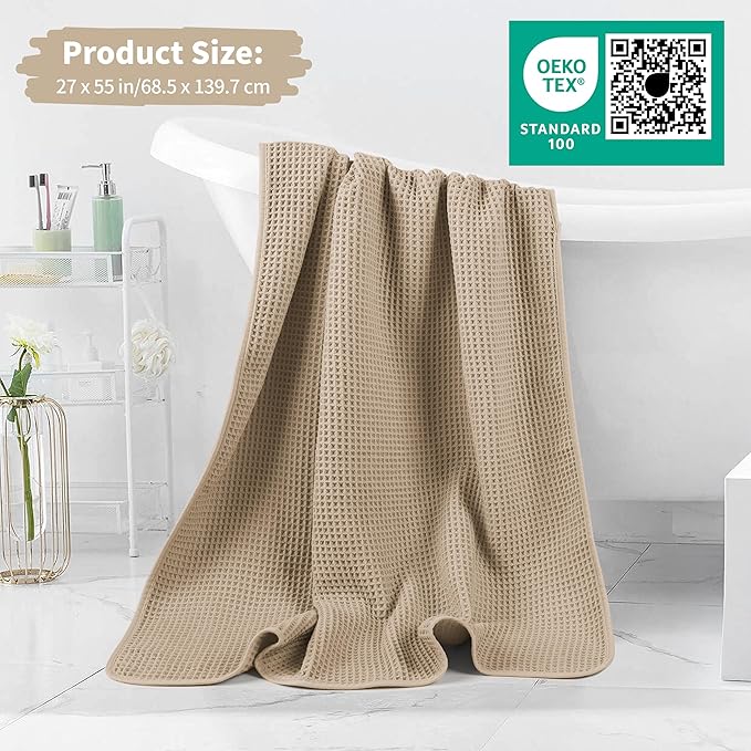 Microfiber Waffle Bath Towels, 4 Pieces, Soft, Absorbent, Fast Drying, Lint Free 430 GSM (Beige)