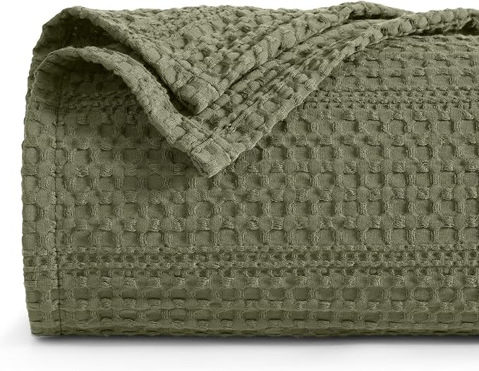 PHF Lightweight Waffle Weave Blanket King Size 104"x 90", Soft Woven Summer Blanket for Hot Sleepers - Aesthetic Home Decor for Couch Bed Sofa, Pet Friendly, Olive Green