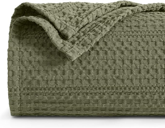 PHF Lightweight Waffle Weave Blanket King Size 104"x 90", Soft Woven Summer Blanket for Hot Sleepers - Aesthetic Home Decor for Couch Bed Sofa, Pet Friendly, Olive Green