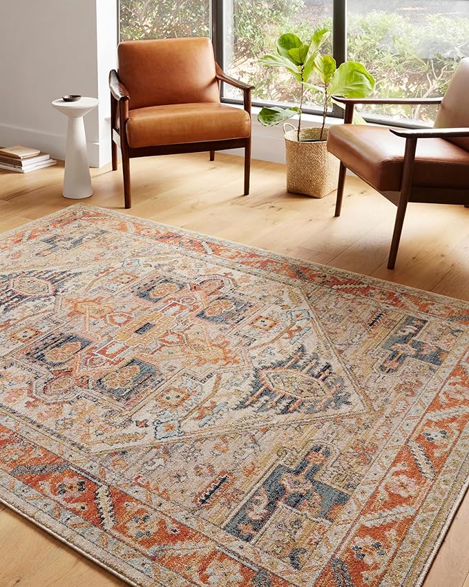 Loloi Jocelyn Collection JOC-01 Sand/Multi 6'-7" x 9'-7" .38" Thick Area Rug
