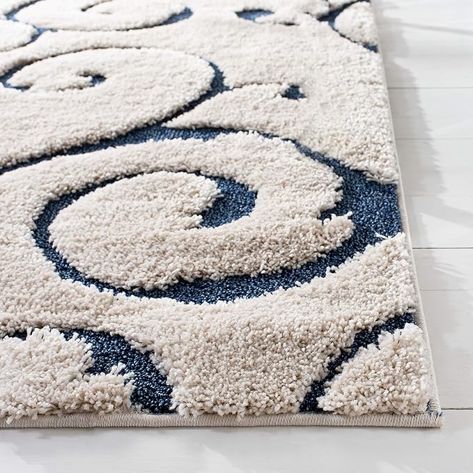 SAFAVIEH Florida Shag Collection Area Rug - 6' x 9', Cream & Blue, Scroll Design, Non-Shedding & Easy to Clean, High-Low Plush Pile, Ideal for Living Room, Bedroom, Dining Space (SG455-1165)