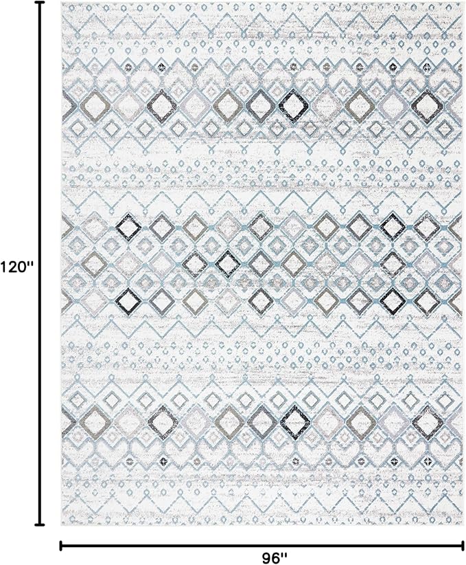 SAFAVIEH Area Rug 8x10 - Amsterdam Collection - Large - Ivory & Grey, Moroccan Boho Design, Non-Shedding & Easy Cleaning, Ideal for Living Room, Bedroom, Office, Dining Space (AMS108A)