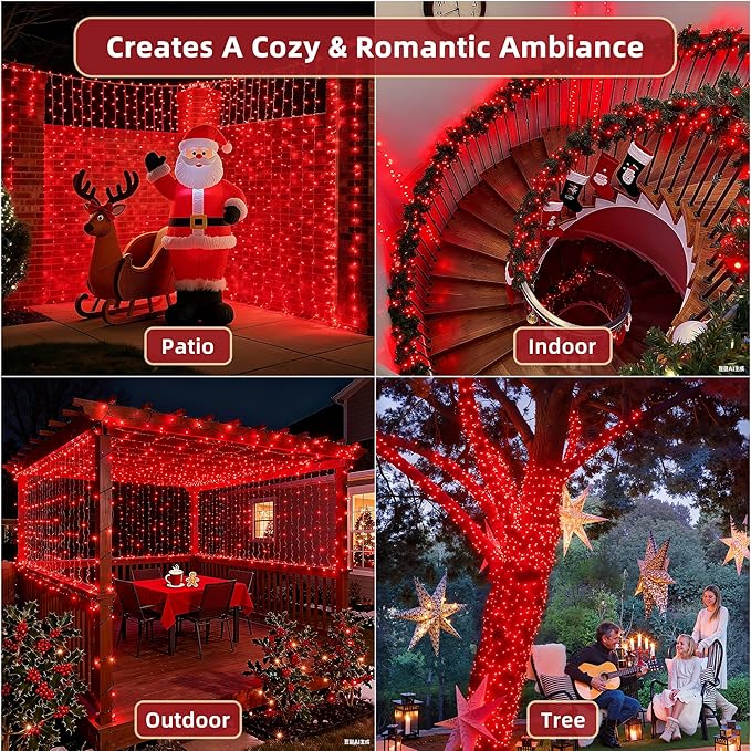 470ft Outdoor Christmas Lights, 1500 LED Super Long String Lights 12 Modes & Timer Memory, Dimmable Outsite Waterproof Light Strings for Xmas Tree Garden Wedding Party Holiday Decorations Red
