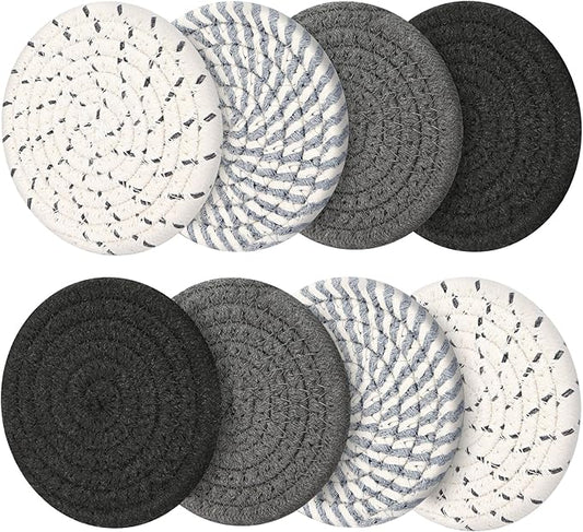Coasters Set of 8, Absorbent Coasters for Drinks, Living Room Decor, Coffee Table Decor, Bar Accessories for The Home Bar Set (Grey Without Holder)