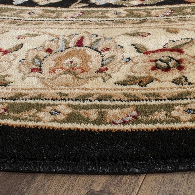 SAFAVIEH Lyndhurst Collection Area Rug - 6' Round, Black/Ivory, Geometric Design, Ideal for High Traffic Areas in Living Room, Bedroom, Dining (LNH316B)