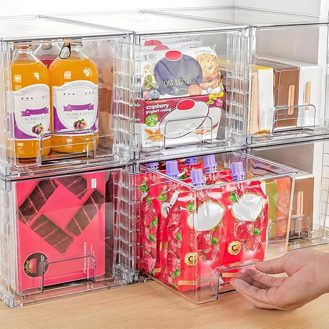 Clear Acrylic Storage Organizer Set, Multi-Purpose Cabinet Bins for Office, Kitchen, Bathroom, Stackable (2)