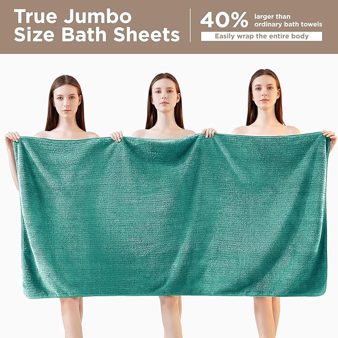 Oversized Bath Towels 8 Piece Towel Set, 2 Extra Large Bath Sheets, 2 Hand, 4 Washcloths, Luxury Soft Super Absorbent Thick Shower Towels for Bathroom, Spa & Hotel, Quick Dry, Teal Green