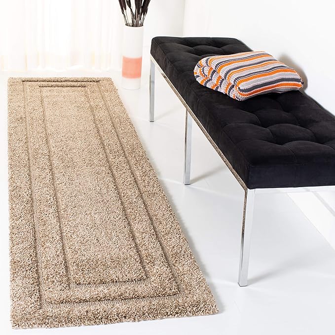 SAFAVIEH Florida Shag Collection Accent Rug - 2'3" x 4', Beige & Beige, Border Design, Non-Shedding & Easy Care, 1.2-inch Thick Ideal for High Traffic Areas in Foyer, Living Room, Bedroom (SG454-1313)