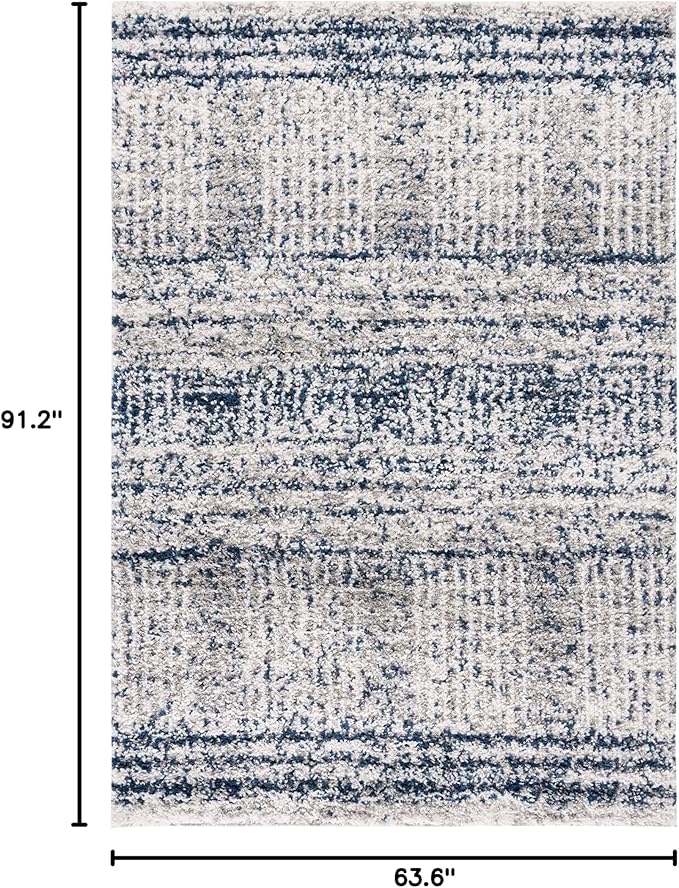 SAFAVIEH Jericho Shag Collection Area Rug - 5'3" x 7'6", Navy & Ivory, Design, Non-Shedding & Easy Care, 1.2-inch Thick Ideal for High Traffic Areas in Living Room, Bedroom (JER100N)