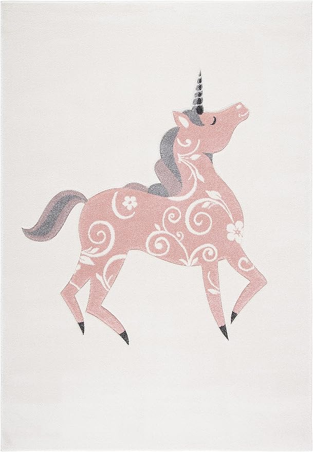 SAFAVIEH Carousel Kids Collection Accent Rug - 4' x 6', Ivory & Pink, Non-Shedding & Easy Care, Ideal for High Traffic Areas for Boys & Girls in Playroom, Nursery, Bedroom (CRK163A)