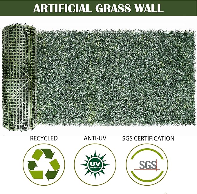 4PCS 20"x 20" Artificial Boxwood Wall Panels, UV-Anti Grass Wall Hedge Plant Panels for Indoor Outdoor Green Wall Decor Ivy Fence Covering Privacy