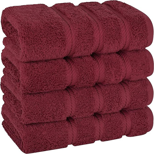 American Soft Linen Luxury Hand Towels for Bathroom, 600 GSM Heawy Weight 16x28 Size 100% Cotton Turkish 4 Piece Hand Face Towel Set, Bordeaux Red Hand Towels