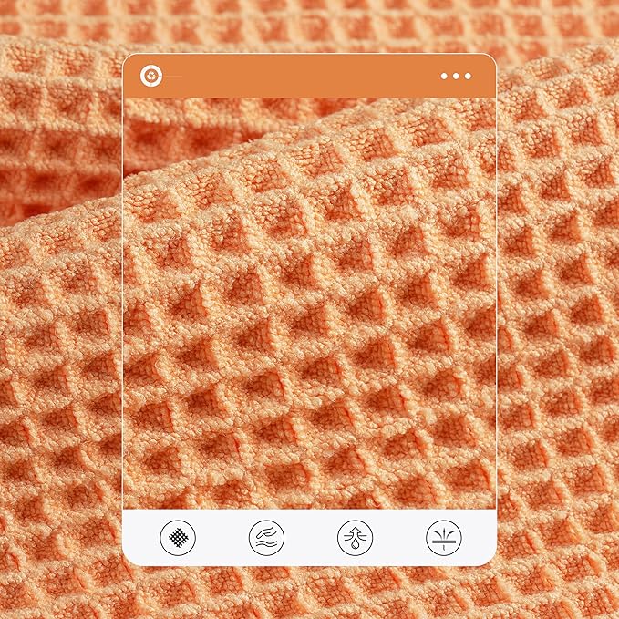 430 GSM Microfiber Quick Dry Lint Free Oversize Bath Towel Set, 6 Piece (Waffle Weave)