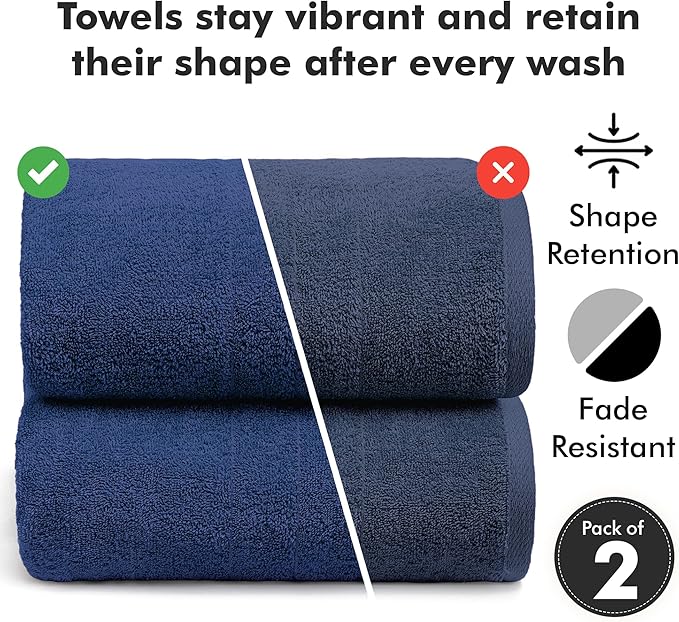 Bath Sheets – Extra Large Bathroom Sheet Set – Pack of 2 Jumbo Towels Royal Blue (71x35in) – 100% Cotton Soft Quick Dry Large Bath Towels for Adults Hotel Spa Bathroom Use