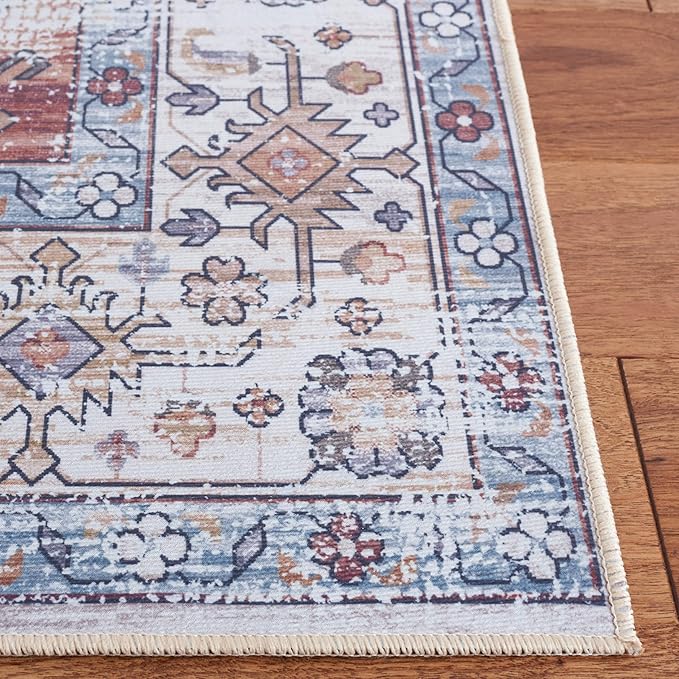 SAFAVIEH Washable Rug Tucson Collection - 9' x 12', Ivory & Rust, Slip Resistant & Easy to Clean, Ideal for Living Room, Bedroom, Dining Space (TSN109A)