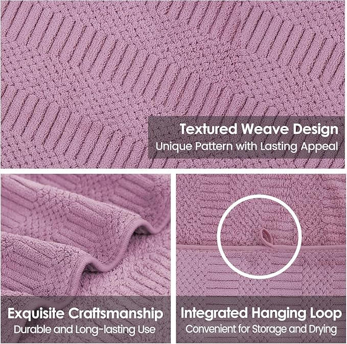 Microfiber Bath Towels, Large Bathroom Towel 2 Pack (30" x 60"), Oversized, Soft, Super Absorbent and Fast Drying, Multipurpose Use for Sport, Fitness, Yoga, Diamond Cross Grid Purple