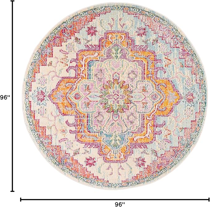 SAFAVIEH Crystal Collection Area Rug - 8' Round, Light Blue & Fuchsia, Medallion Distressed Design, Non-Shedding & Easy Care, Ideal for High Traffic Areas in Living Room, Bedroom (CRS501B)
