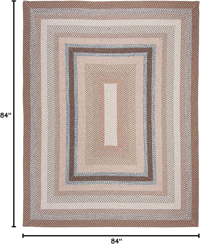 SAFAVIEH Washable Rug Outdoor Braided Collection - 7' Square, Brown & Multi, Handmade & Reversible, Non-Shedding & Easy to Clean, Ideal for Patio, Backyard, Mudroom (BRD313A)