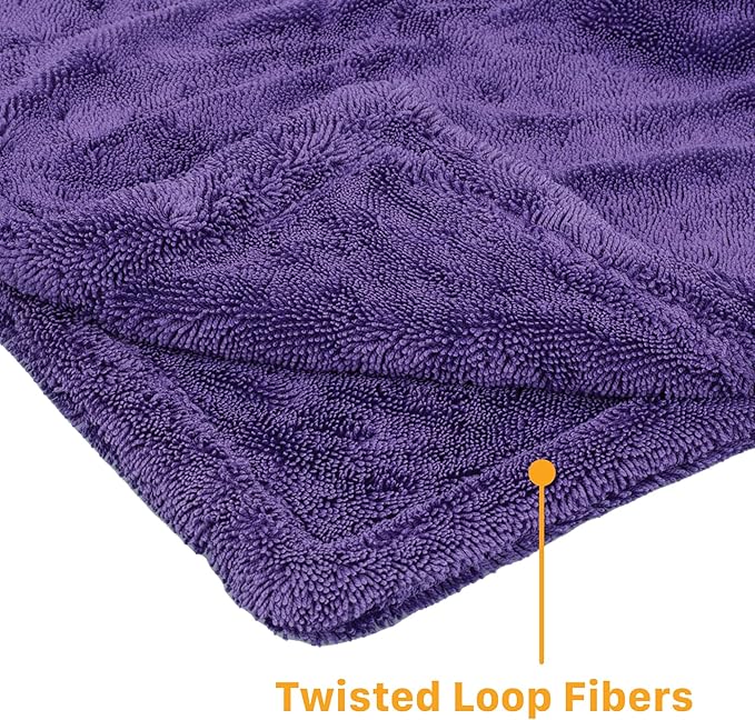 24" x 36" Universal Purple Duo Twisted Microfiber Towel (1200GSM) – Large, Plush, Rinse-Free Double-Sided Drying Towel – Super Absorbent Microfiber for Drying